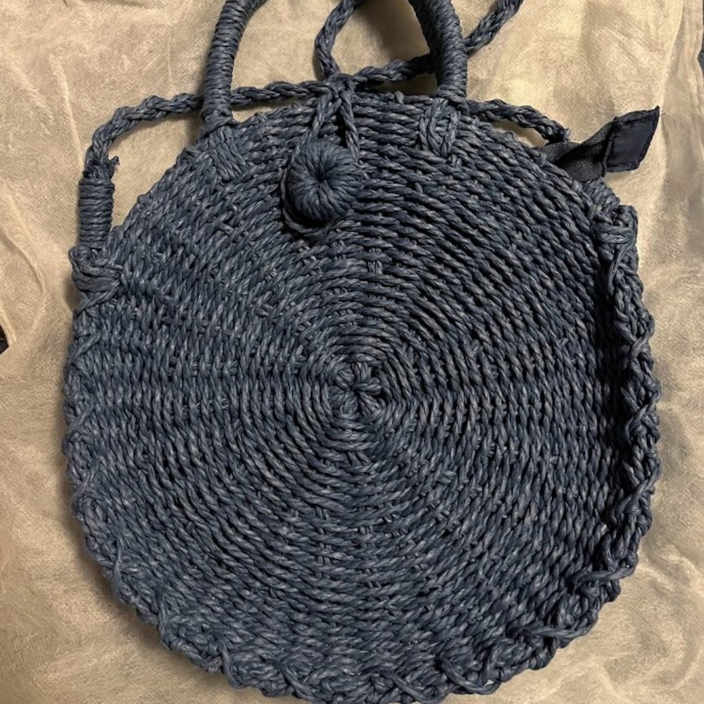 Street Level Blue Woven Straw Bag